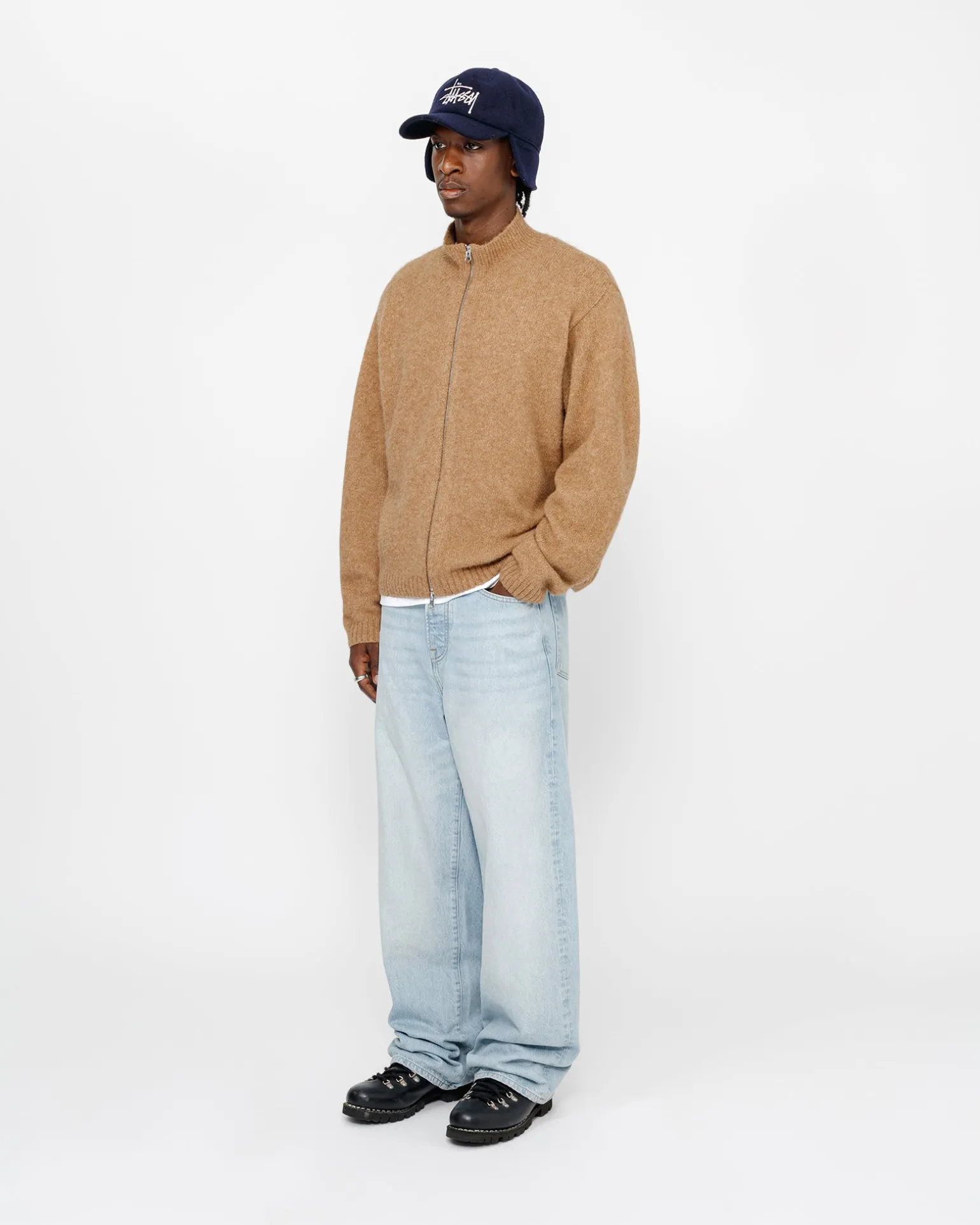 GEBÜRSTETER MERINO-SWEATER MIT DURCHGEHENDEM REISSVERSCHLUSS