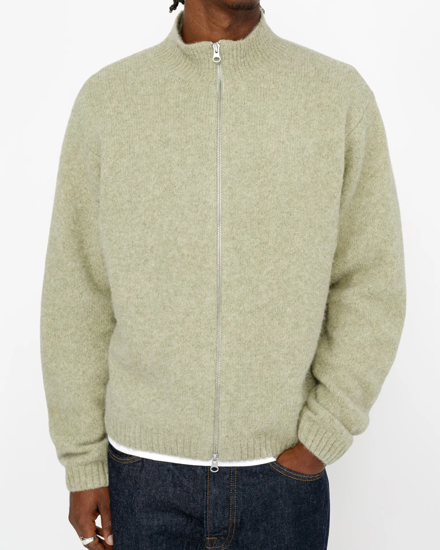 GEBÜRSTETER MERINO-SWEATER MIT DURCHGEHENDEM REISSVERSCHLUSS