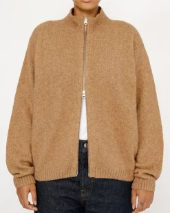 GEBÜRSTETER MERINO-SWEATER MIT DURCHGEHENDEM REISSVERSCHLUSS