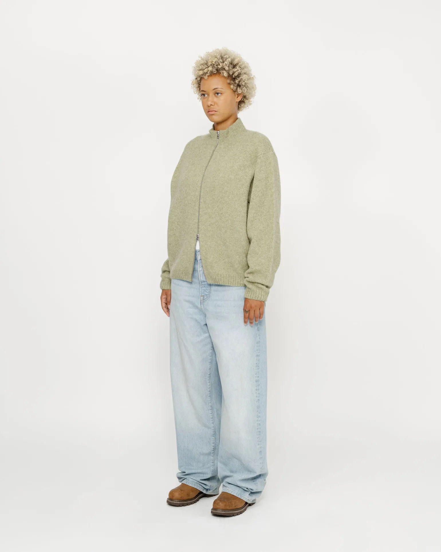 GEBÜRSTETER MERINO-SWEATER MIT DURCHGEHENDEM REISSVERSCHLUSS