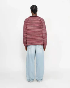 TEXTURED KNIT CONTRAST COLLAR CREW