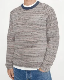 TEXTURED KNIT CONTRAST COLLAR CREW