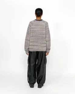 TEXTURED KNIT CONTRAST COLLAR CREW