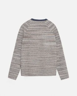TEXTURED KNIT CONTRAST COLLAR CREW