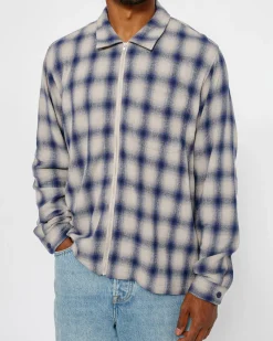 ZIP SHIRT TWISTED YARN PLAID
