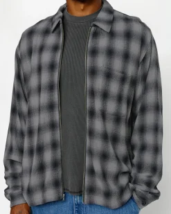ZIP SHIRT TWISTED YARN PLAID