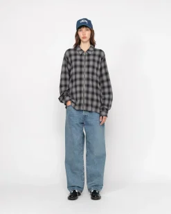 ZIP SHIRT TWISTED YARN PLAID